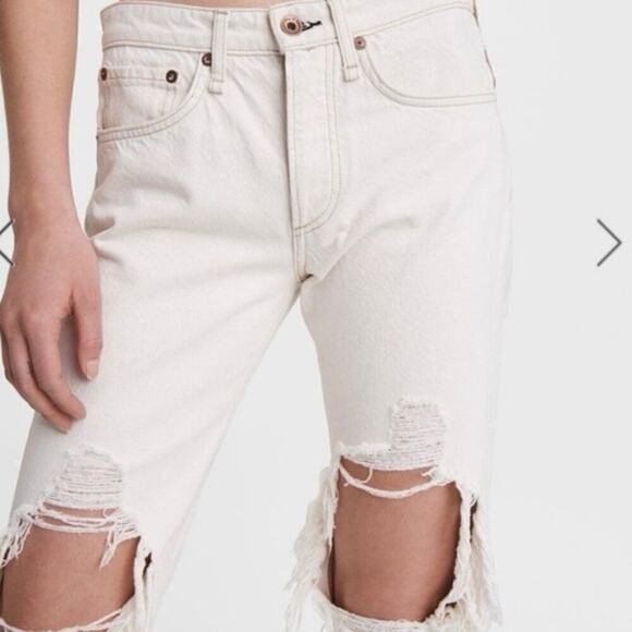 Rag & Bone White Rosa Mid Rise Boyfriend Fit Jeans Destroyed Knees size 26 waist - Picture 3 of 16